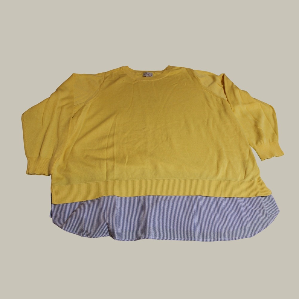 Joan Rivers Classics Yellow Layered Seersucker Hem Sweater Top 3X Plus Size